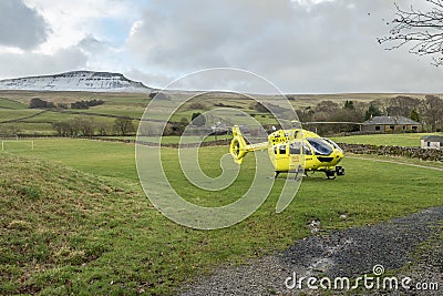 Yorkshire Air Ambulance at Horton in Ribblesdale Editorial Stock Photo