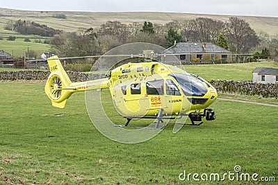 Yorkshire Air Ambulance at Horton in Ribblesdale Editorial Stock Photo