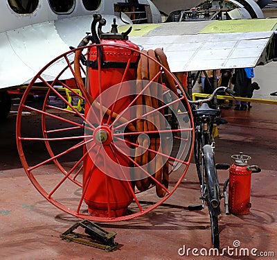 Yorkshire Air Museum. York, UK. 0Vintage airfield fire fighting equipment. Editorial Stock Photo