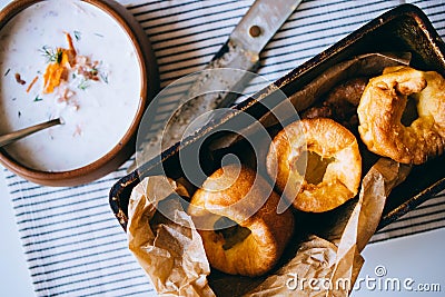 Yorkshire puddings with fish filling Stock Photo