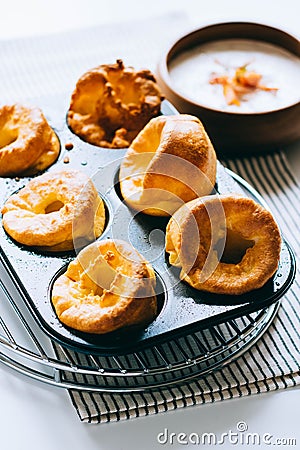 Yorkshire puddings with fish filling Stock Photo