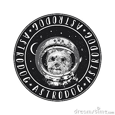 Yorkshire Terrier astrodog portrait. Cute space dog. Vector illustration Vector Illustration