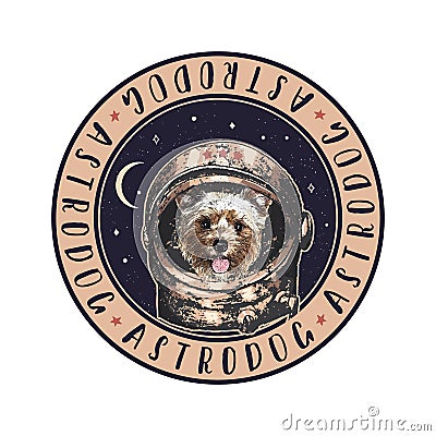 Yorkshire Terrier astrodog portrait. Cute space dog. Vector illustration Vector Illustration