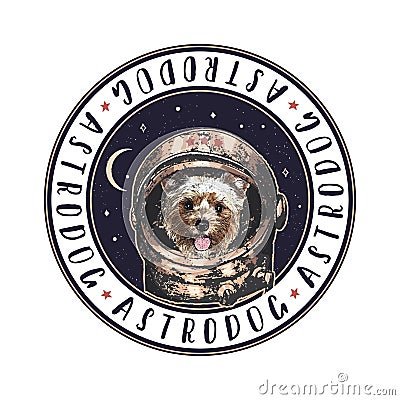 Yorkshire Terrier astrodog portrait. Cute space dog. Vector illustration Vector Illustration