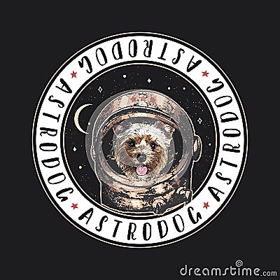 Yorkshire Terrier astrodog portrait. Cute space dog. Vector illustration Vector Illustration