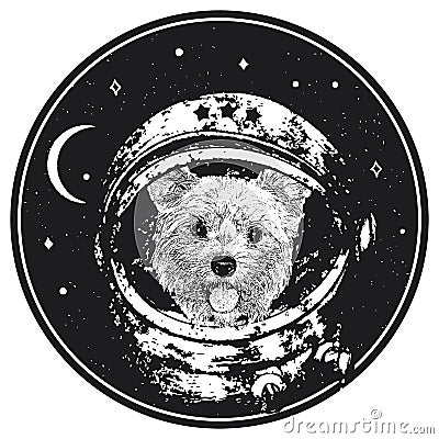 Yorkshire Terrier astrodog portrait. Cute space dog. Vector illustration Vector Illustration