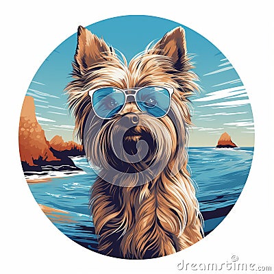 Yorkshire Terrier Beach Art Print - Tonalism Style - Blue Shades Stock Photo