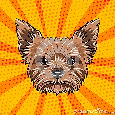 Yorkshire terrier dog portrait. Cute dog. Yorkshire Terrier breed. Vector illustration. Vector Illustration