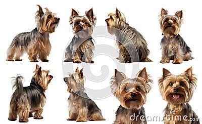 Yorkshire Terrier dog puppy, many angles and view portrait side back head shot isolated on transparent background cutout Stock Photo