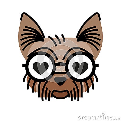 Yorkshire terrier wearing eyeglasses fall in love Vector Illustration