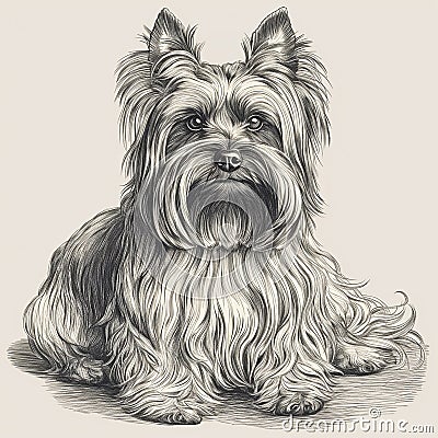 Yorkshire terrier, woodcut style, close-up portrait, black and white drawing, Stock Photo