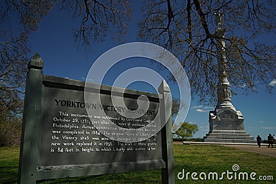 Yorktown Victory monument at Battlefield in the State of Virginia Editorial Stock Photo