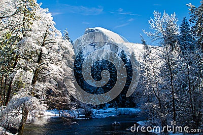 Yosemite half dome in winter Stock Photo