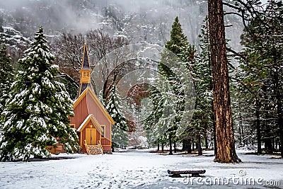 Yosemite Valley Chapel at winter - Yosemite National Park, California, USA Stock Photo