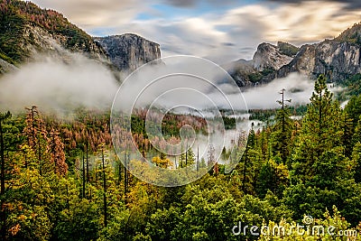 Yosemite Valley at cloudy autumn morning Stock Photo