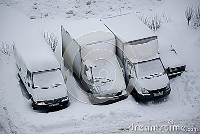 Trucks covered with snow Editorial Stock Photo