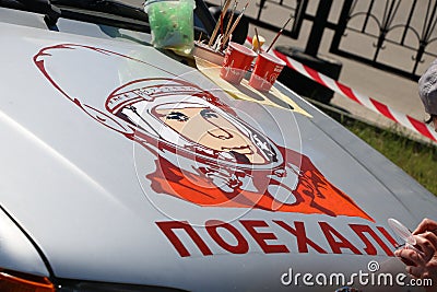 YOSHKAR-OLA, RUSSIA, JUNE 02, 2019: Auto and Motorcycle Exhibition - Festival - YO SUMMIT 2019 - Auto Show - Airbrushing car Editorial Stock Photo