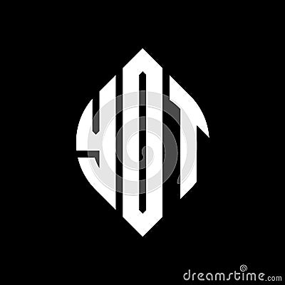 YOT circle letter logo design with circle and ellipse shape. YOT ellipse letters with typographic style. The three initials form a Vector Illustration