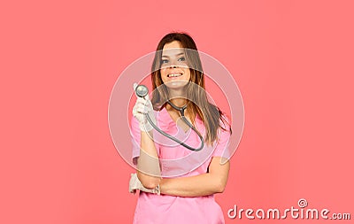 You can rely to this doctor. profession medicine staff. physician doctor with stethoscope. family therapist use Stock Photo