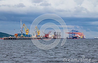 Container Ship in the gulf of Thailand Editorial Stock Photo