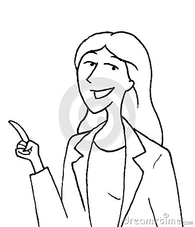 Nice illustration of a woman in a white coat showing her finger as a sign of explaining some advice to someone Cartoon Illustration