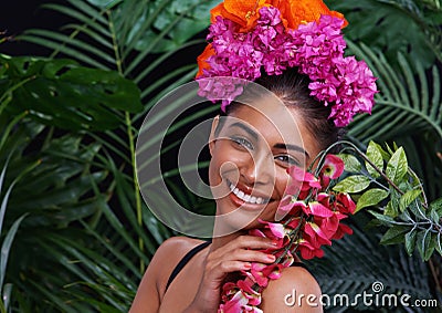 You cant camouflage this beauty. A portrait of a beautiful woman wearing colorful. Stock Photo