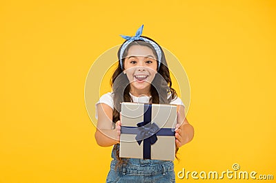 This is for you. Celebrate birthday. Kid birthday gift. Extra bonus. Grateful for good gift. Surprise and present box Stock Photo