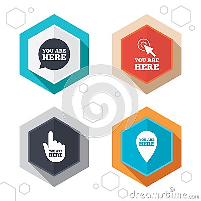 You are here icons. Info speech bubble sign Vector Illustration