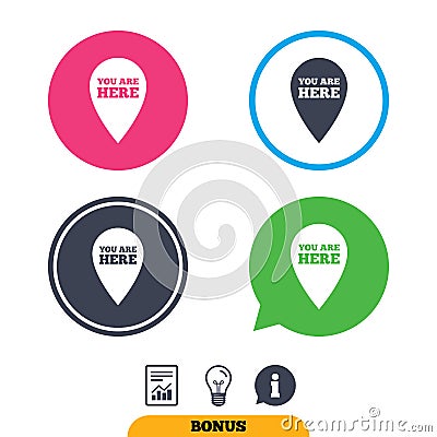 You are here sign icon. Info speech bubble. Vector Illustration