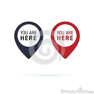 You are here sign icon mark. Destination or location point concept. Pin position marker design Stock Photo