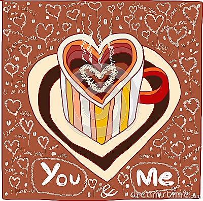 You and me coffee love hand drawn Vector Illustration