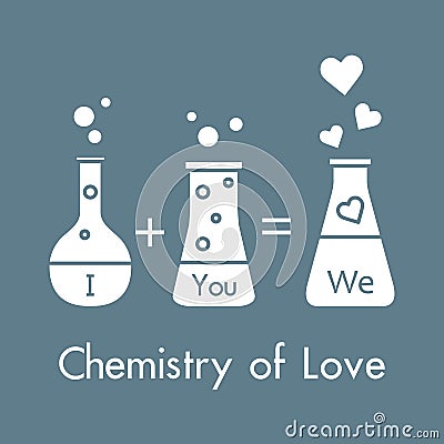 You and me and our chemistry of love. Design for banner, poster or print. Greeting card Valentine`s Day Vector Illustration