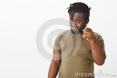 You are out hope. Portrait of confident pleased handsome dark-skinned man in casual outfit, hinting at something while Stock Photo