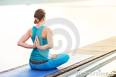 When you practice baddha padmasana Stock Photo