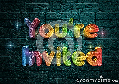 You're invited in a rainbow gradient font text for birthday invitations Stock Photo