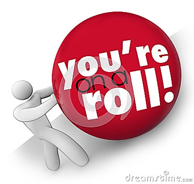 You're On A Roll Man Pushing Ball Up Hill Momentum Streak Stock Photo