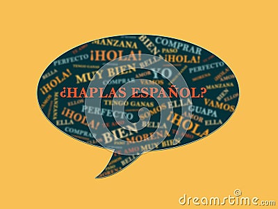 You speak Spanish question in Bubble speech with poplar Latin Spain words. Learn espanol, take a course or lesson, and teaching Stock Photo