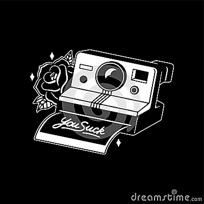 YOU SUCK RETRO PHOTO CAMERA WHITE BLACK Vector Illustration