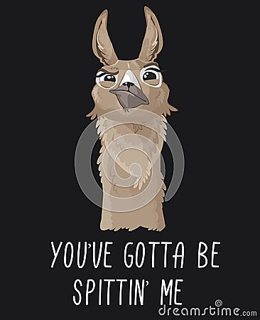 You `ve gotta be spittin ` me llama print with funny alpaca head on dark backround. Llama motivational print. Vector alpaca meme Vector Illustration