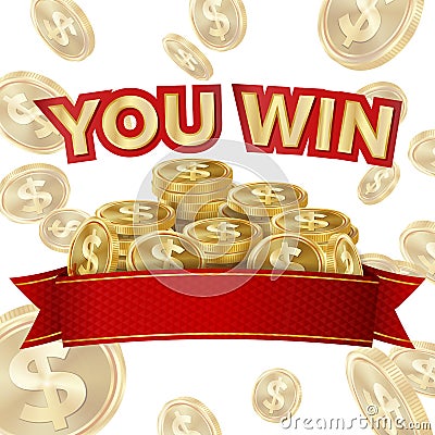 You Win Screen Isolated Vector. ackground For Online Casino, Gambling Club, Poker, Billboard. Vector Illustration