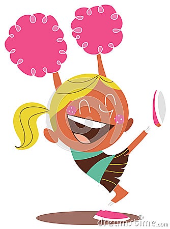 Yound blond illustration of a smiling cheerleader cheering Vector Illustration