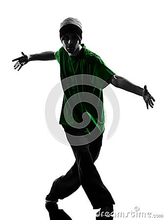 Young acrobatic break dancer breakdancing man silhouette Stock Photo