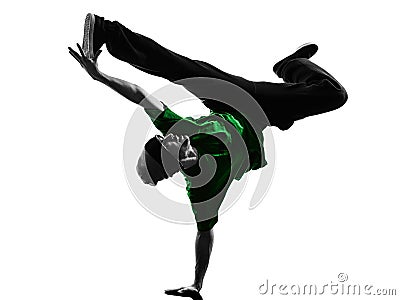 Young acrobatic break dancer breakdancing man silhouette Stock Photo