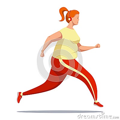 A young adorable curvy girl is running Vector Illustration