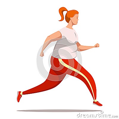 A young adorable curvy girl is running. Vector Illustration