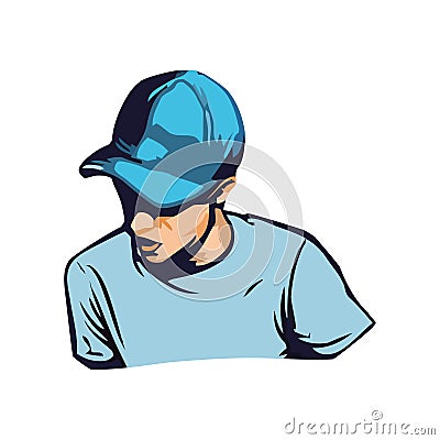 Young adult athlete in baseball blue cap Vector Illustration