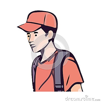 Young adult athlete wearing baseball cap smiles Vector Illustration