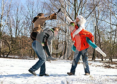 Young adult friends having fun outdoors Stock Photo