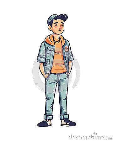 Young adult male in casual jeans standing Vector Illustration