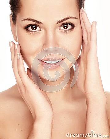 Young adult woman with health skin of face Stock Photo